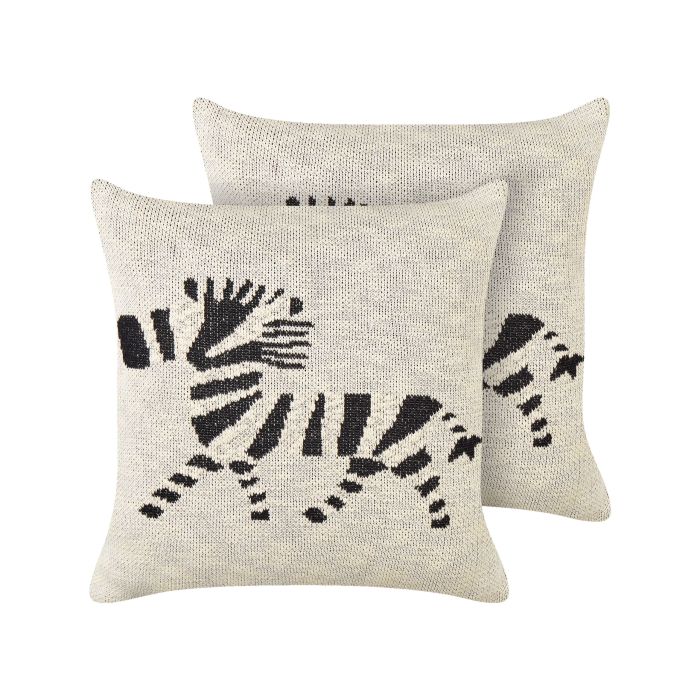 Set of 2 Cotton Kids Cushions Zebra Motif 45x45cm Beige
