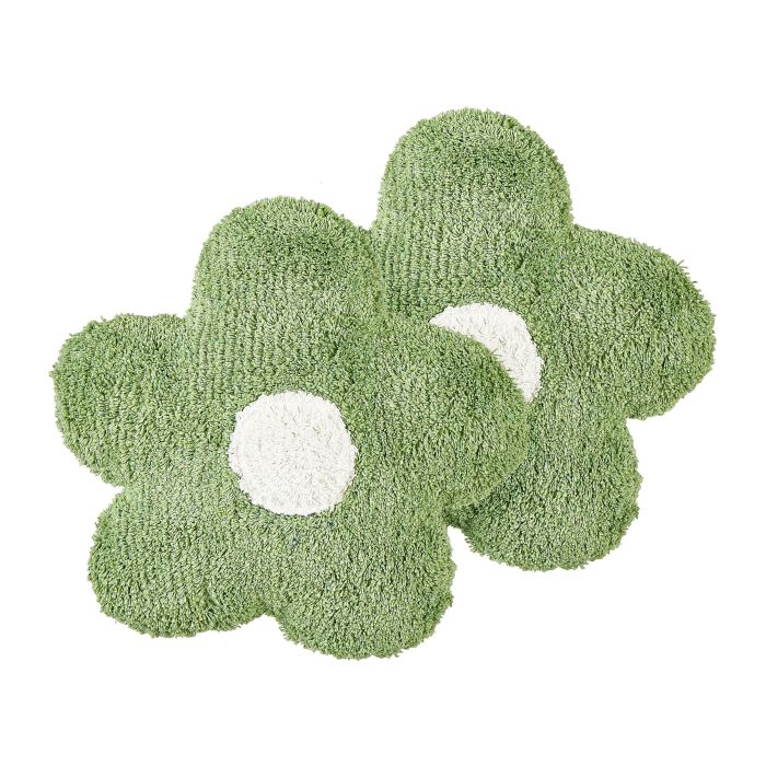 Set of 2 Cotton Kids Flower Cushions 30x30cm Green