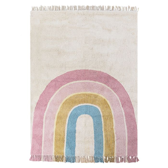 Cotton Kids Rug Rainbow Pattern 140x200cm Beige and Multicolour