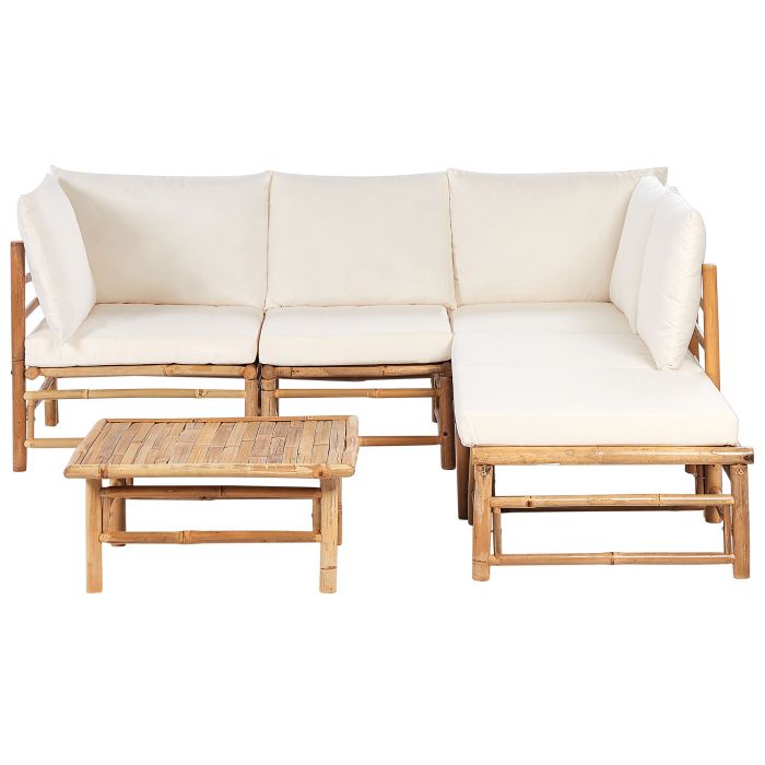 5 Seater Bamboo Garden Corner Sofa Set Off-White CERRETO