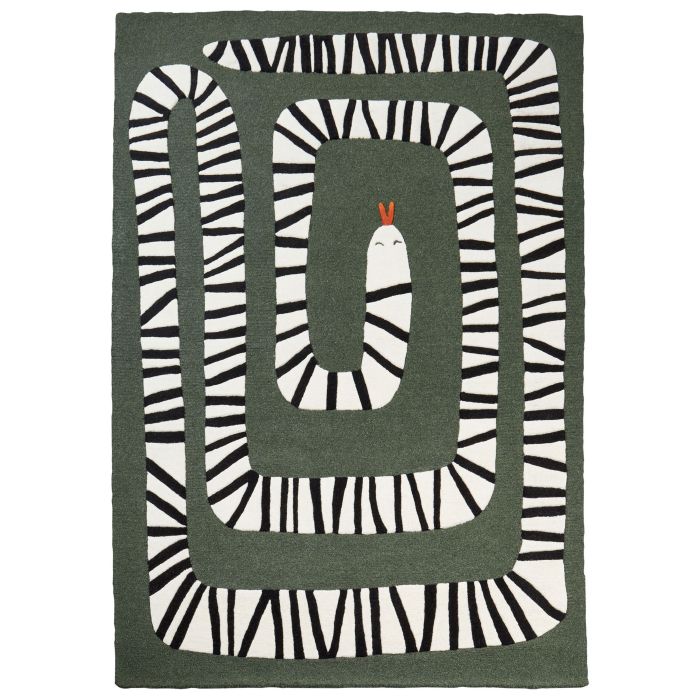 Wool Area Rug Snake Motif 160x230cm Green