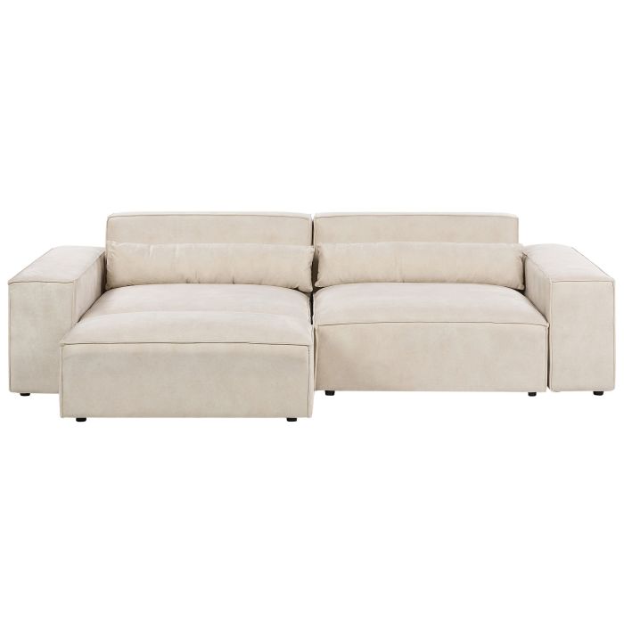 2 Seater Modular Velvet Sofa with Ottoman Beige HELLNAR