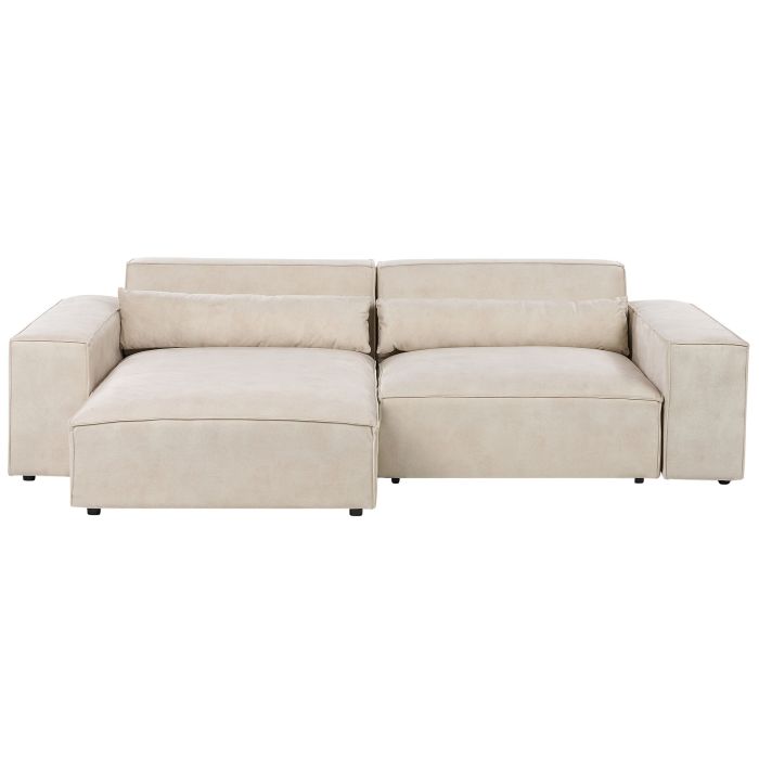 Right Hand 2 Seater Modular Velvet Corner Sofa Beige HELLNAR
