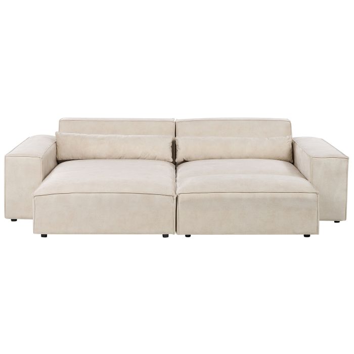 Right Hand 2 Seater Modular Velvet Corner Sofa with Ottoman Beige HELLNAR