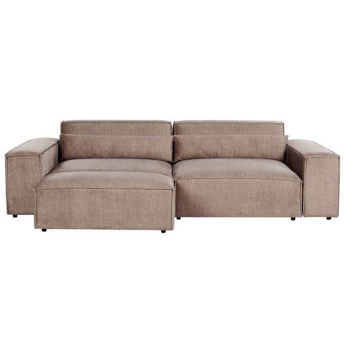 2 Seater Modular Fabric Sofa with Ottoman Brown HELLNAR