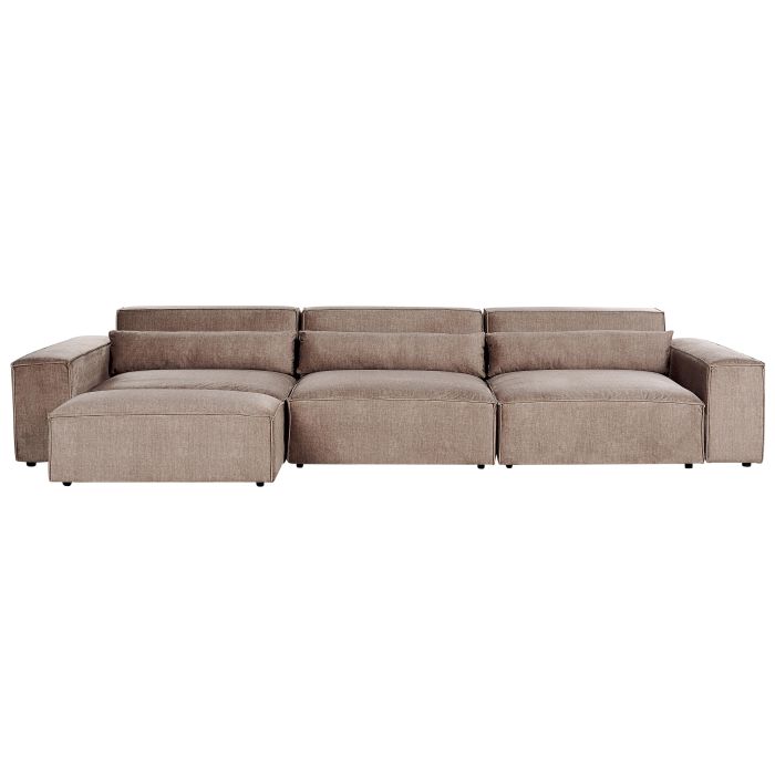3 Seater Modular Fabric Sofa with Ottoman Brown HELLNAR