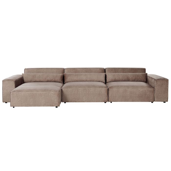 Right Hand 3 Seater Modular Fabric Corner Sofa Brown HELLNAR
