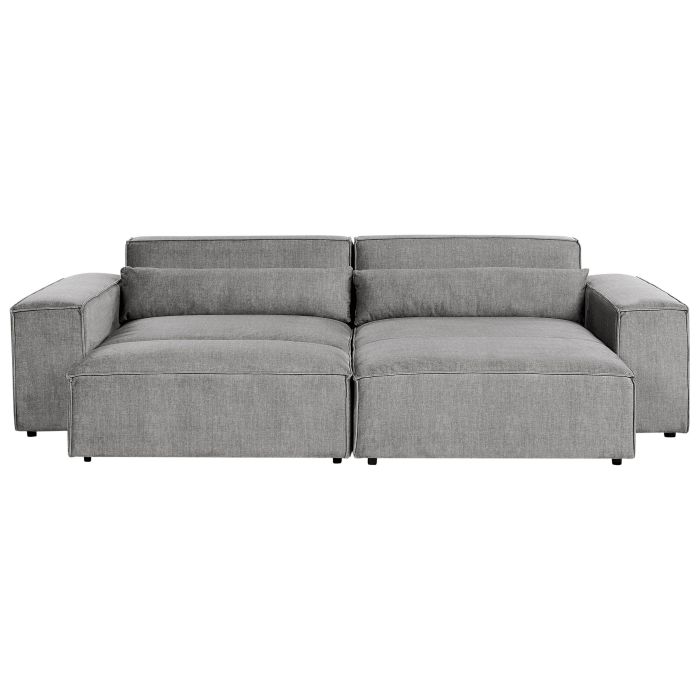Left Hand 2 Seater Modular Fabric Corner Sofa with Ottoman Grey HELLNAR