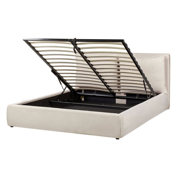 Fabric EU King Size Ottoman Bed Light Beige BAJONNA