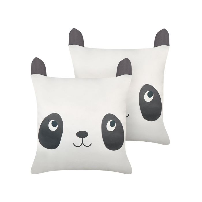 Set of 2 Cotton Kids Cushions Panda Motif 45x45cm Black and White