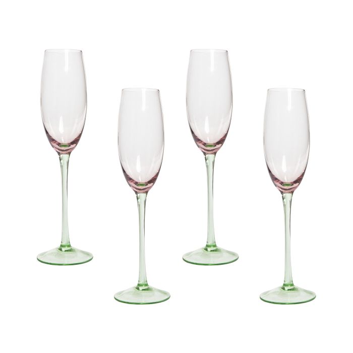 Set of 4 Champagne Flutes 20 cl Pink and Green DIOPSIDE