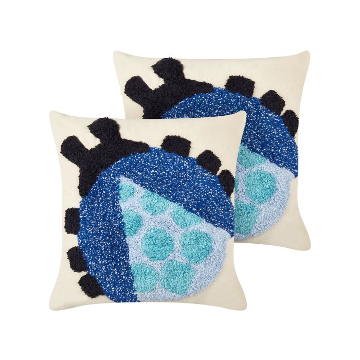 2 Cotton Cushions with Ladybird Motif 45x45cm Multicolour