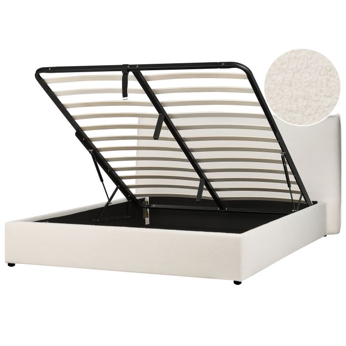 Boucle EU King Size Ottoman Bed Off-White LAVAUR