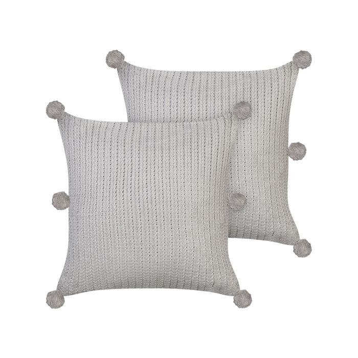 Set of 2 Cotton Knitted Cushions 45x45cm Grey