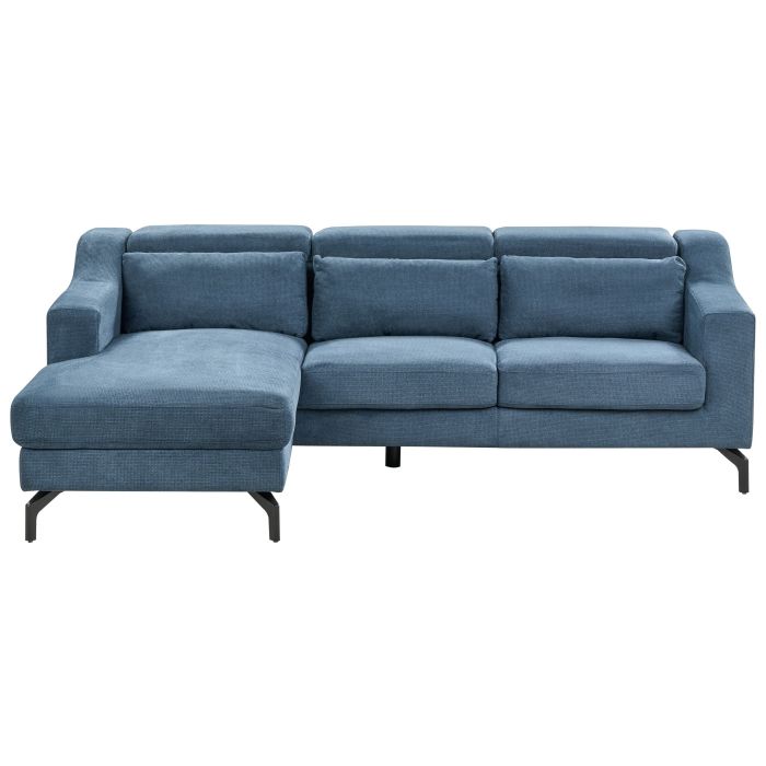 Right Hand Fabric Corner Sofa Blue GLOSLI