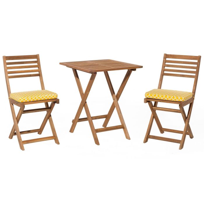 Acacia Wood Garden Bistro Set with Yellow Cushions FIJI