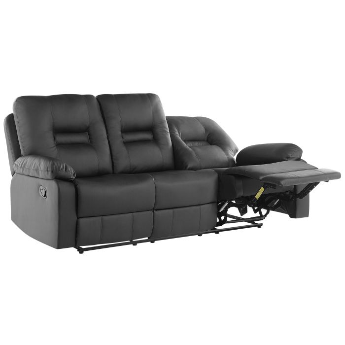 3 Seater Faux Leather Manual Recliner Sofa Black BERGEN