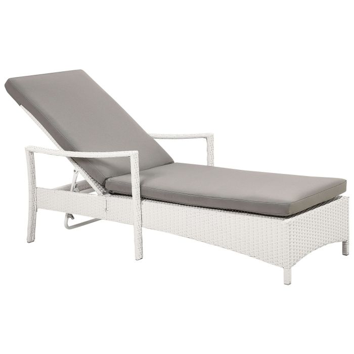 PE Rattan Reclining Sun Lounger White VASTO
