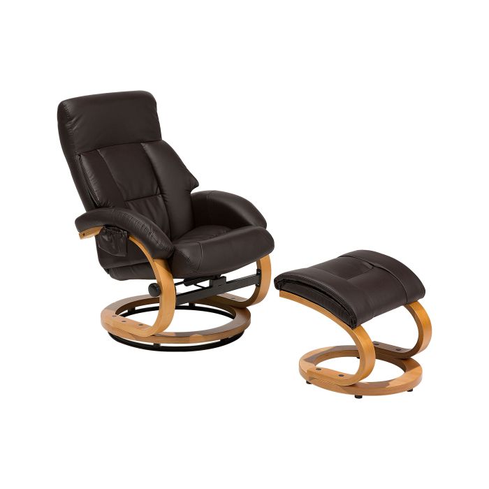 Recliner Chair with Footstool Faux Leather Brown FORCE