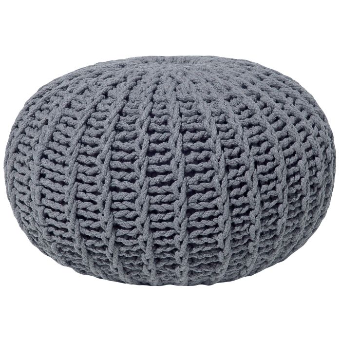 Cotton Knitted Pouffe 50 x 35 cm Grey CONRAD II