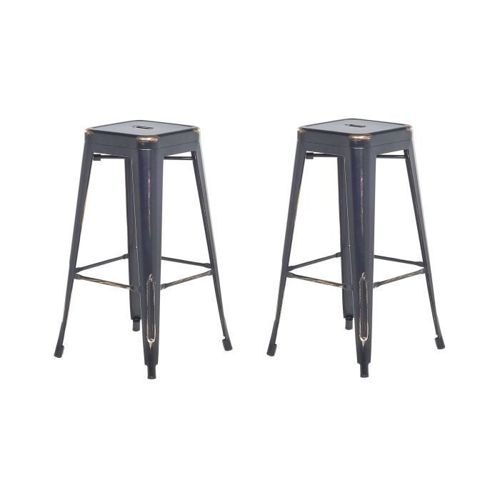Set of 2 Steel Stools 76 cm Black with Gold CABRILLO