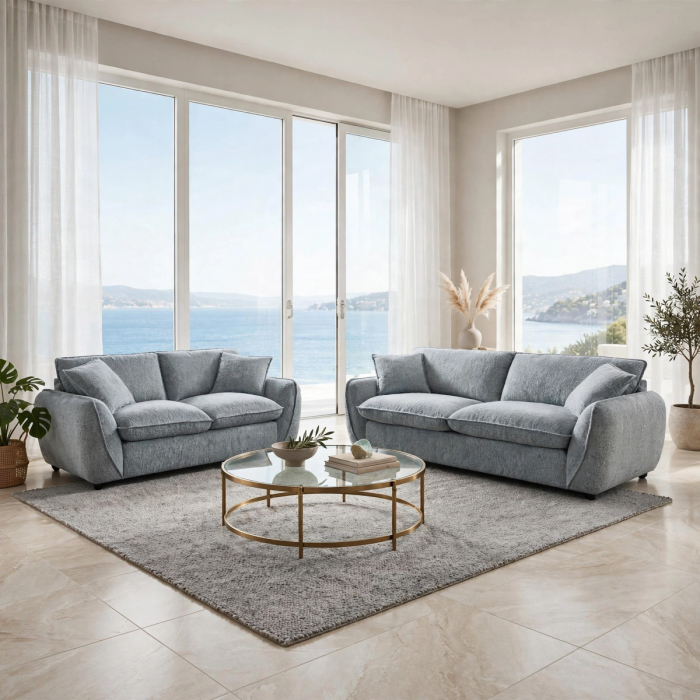 CARVELLO Fabric 3 and 2 Seater Sofa Set - Grey
