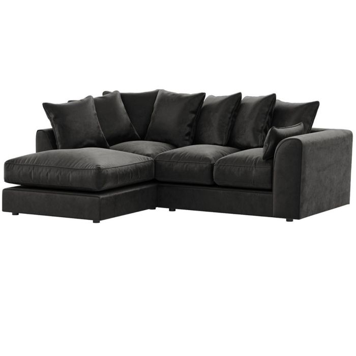 BRACKNELL Plush Velvet 4 Seater L Shaped Scatterback Corner Sofa - Black, Left Hand Facing
