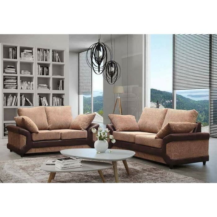 SWANSEA Jumbo Cord 3 Seater and 2 Seater Fullback Sofa Set - Brown and Beige