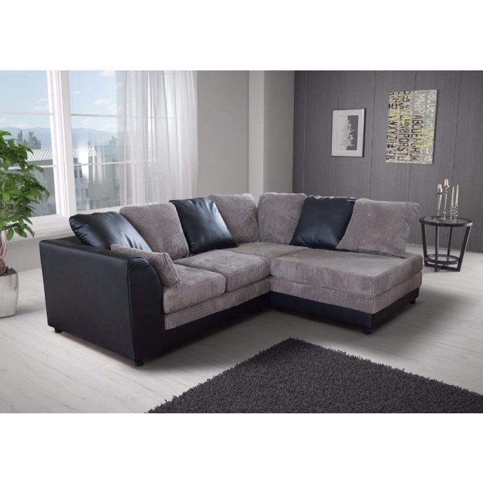 BENSON Jumbo Cord 4 Seater L Shaped - Right Hand Facing Corner Sofa - Black and Grey