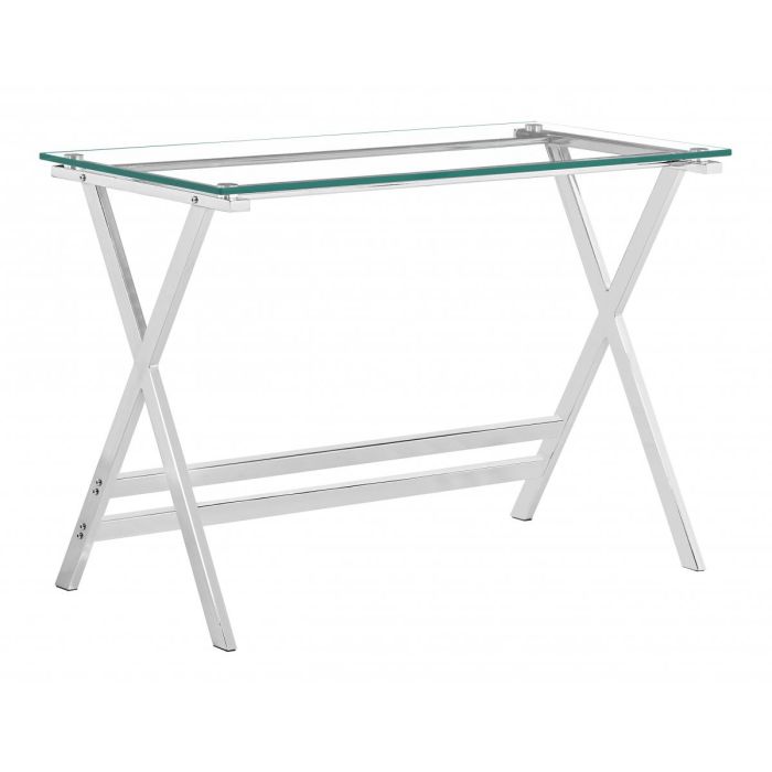 Helston X-Shaped Metal Frame with Glass Top On Console Table