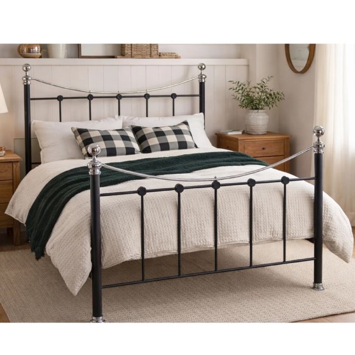 Cambridge Elegant Chrome Metal Bed Frame - 5ft Kingsize - Black