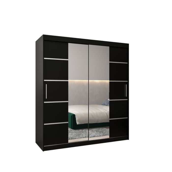VICENZA II 2 Door Mirrored Sliding Wardrobe Black - 180cm