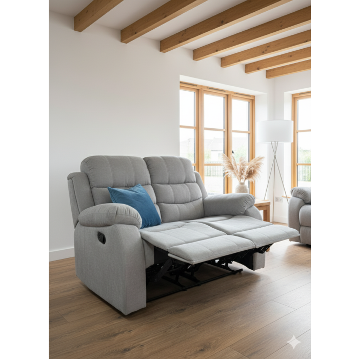 FAVARO Fabric 2 Seater Manual Recliner Sofa - Grey