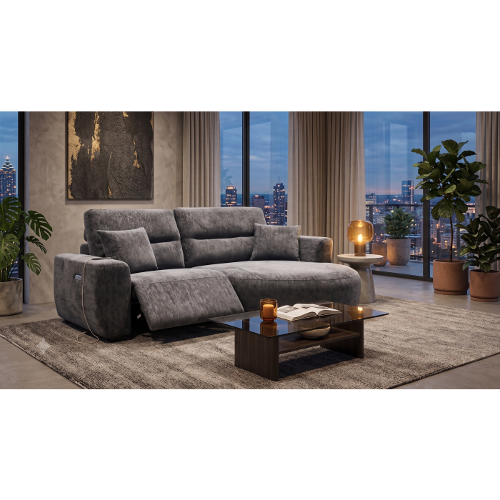 DRELVAN Fabric 2 Seater Electric Recliner Corner Sofa - L Shaped - Right Hand Facing - Black