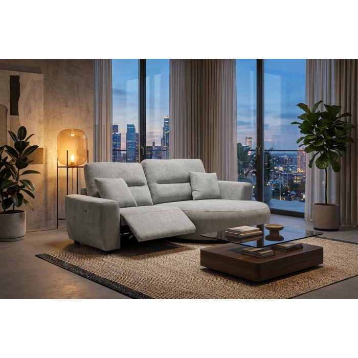 DRELVAN Fabric 2 Seater Electric Recliner Corner Sofa - L Shaped - Right Hand Facing - Grey
