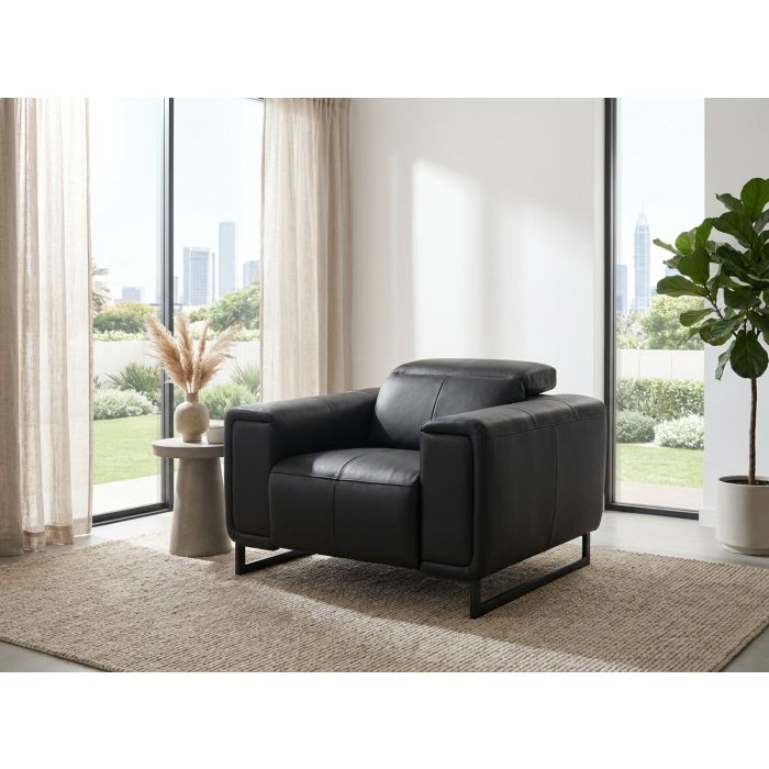 ROVELAN Leather Electric Recliner Armchair - Black