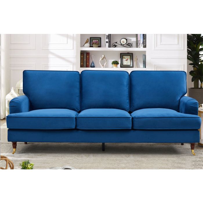 VELARO Velvet 3 Seater Sofa - Blue