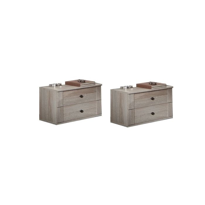 Cairo 2 Drawer Bedside Chest Pair x 2 - Oak