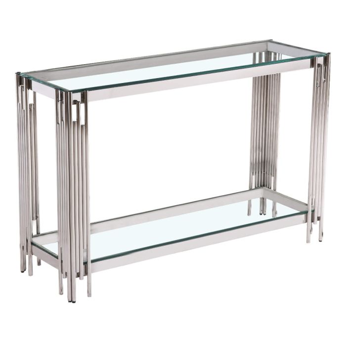 Corfe Silver Finish Frame Console Table with Clear Glass Top