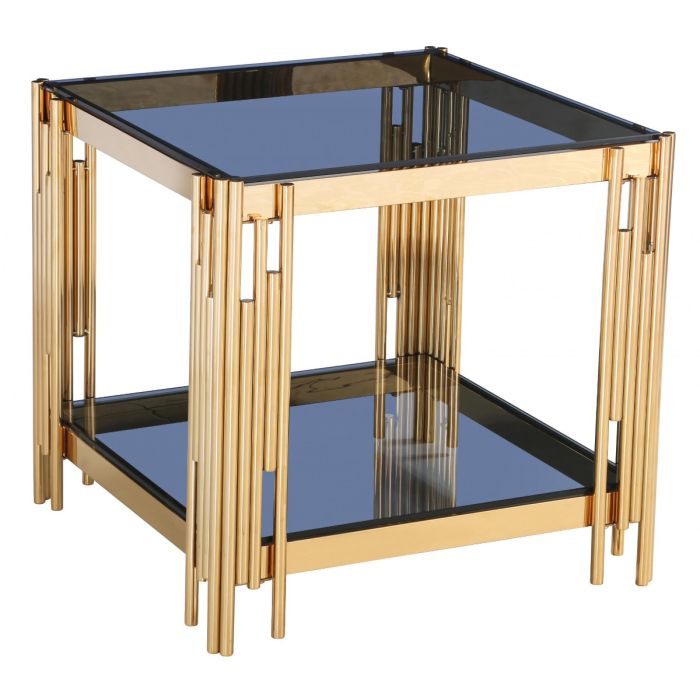Corfe Contemporary Grey Glass Top Lamp Table with Gold Finish Frame