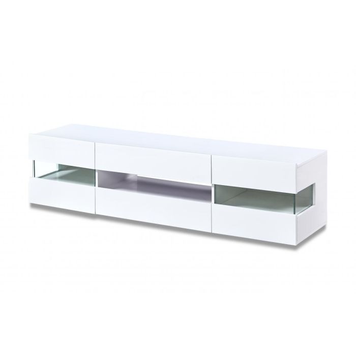 Totnes White High Gloss TV Unit with LED Feature - 4 Compartments