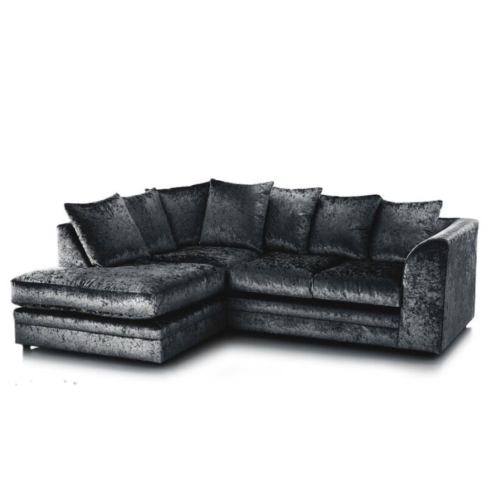 WILLA Crushed Velvet 4 Seater L Shaped - Left Hand Facing Corner Sofa - Black