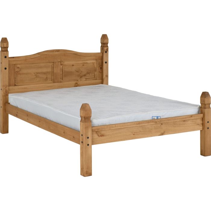 Corona 4ft6 Double Bed Low Foot End - Distressed Waxed Pine