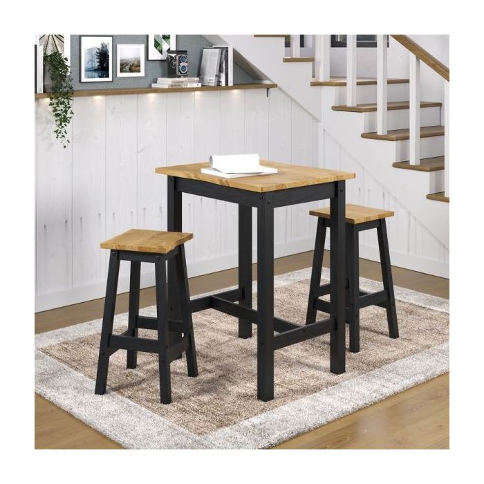 Kyla Live Edge High Breakfast Bar Table with Bar Stools Set - Antique Wax