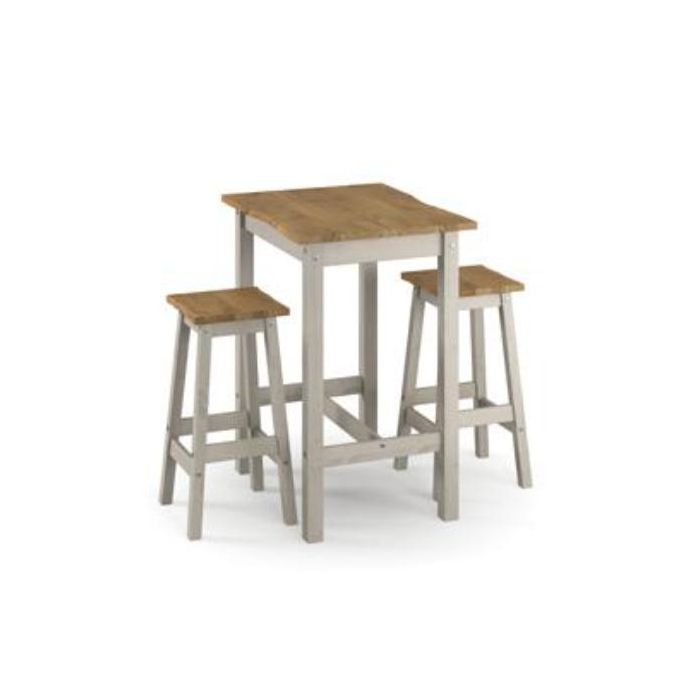 Ethans Rustic High Breakfast Bar Table with 2 Stool Set - Grey
