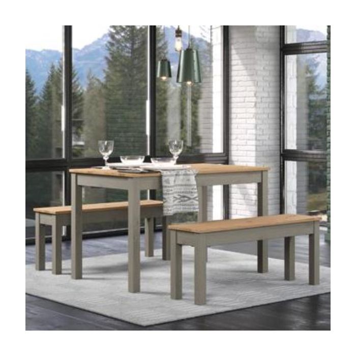 Ethans Dining Table with 2 Bench Set - Grey