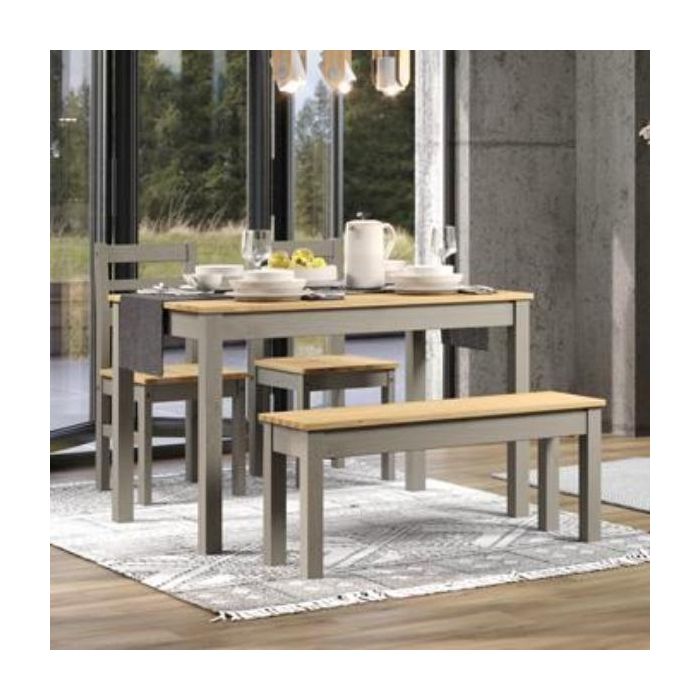 Ethans Dining Table with 2 Chair Set and Bench - Grey