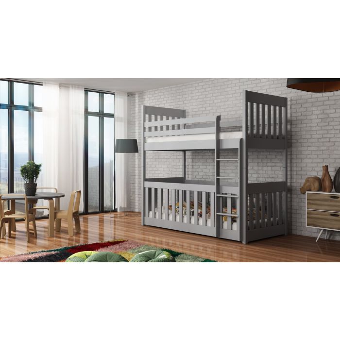 Kristofer Wooden Bunk Bed with Cot Bed and Foam Mattress - Grey