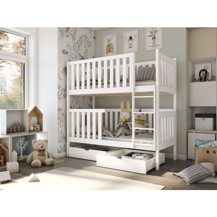 Edward 2 Drawers Storage Wooden Bunk Bed with Foam Mattress - White