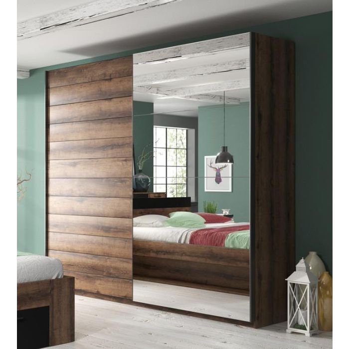 Galvan 2 Door Mirrored Sliding Wardrobe - Oak